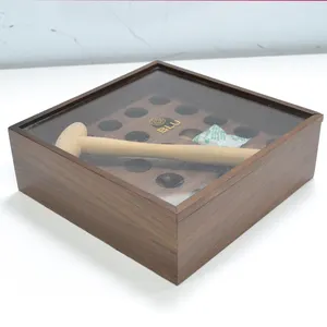 Kotak kemasan cokelat kayu kenari hitam mewah
