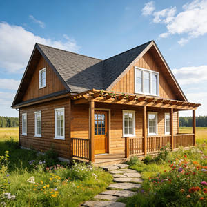 Cabaña de Madera Prefabricada de Una Planta, Casa de <span class=keywords><strong>Campo</strong></span> con Porche Abierto, Ecológica, Casa Prefabricada para Vacaciones, Casa de Madera en Venta - Product Image 1