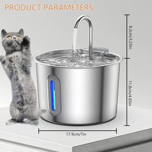 Distributeur d'eau pour animaux de compagnie OEM/ODM 2,2 L en acier inoxydable 304 écologique à débit automatique, motif uni, alimenté par batterie, portable pour chiens - Product Image 5