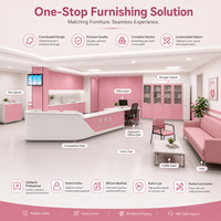 Comptoir de consultation médicale moderne et personnalisé pour hôpital, bureau d'accueil rose pour clinique, bureau d'information médicale avec éclairage LED