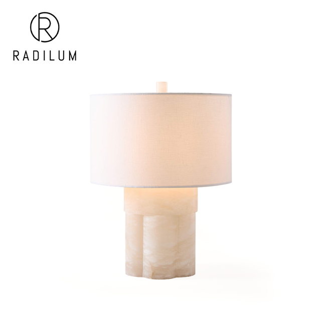 Modern Alabaster Table Lamp Luxury Hotel Bedroom Decor Scalloped Natural Stone Base Fabric Shade LED Walden White Table Lamp