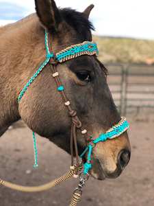Brida Sin Bocado Tipo Hackamore con Muserola Anudada de Cuerda Suave y Revestimiento de Paracord Trenzado en Diamante para Montar a Caballo - Product Image 6