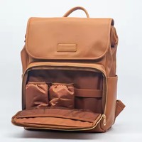 Sac à dos à langer imperméable en cuir végétalien personnalisé avec USB pour bébé, sac de voyage de luxe pour maternité avec matelas à langer en PU