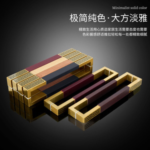 Tirador de puerta de vidrio de madera maciza tallada con motivos dorados chinos, herraje de entrada de madera negra para escaparates de hotel - Product Image 5