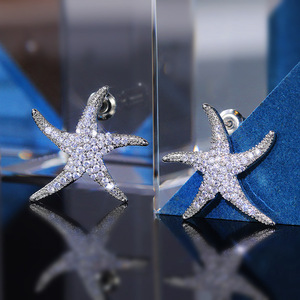 Orecchini a perno a forma di stella marina per donna, gioielli alla moda scintillanti all'ingrosso - Product Image 3