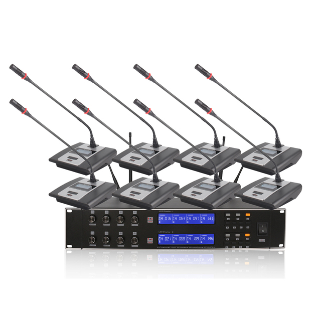 8 Channel UHF Wireless Handheld & Lavalier Microphone System for Conference and Table Use
