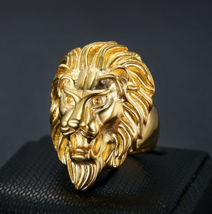 Kustom perhiasan modis emas kepala singa desain cincin baja nirkarat untuk pria anak laki-laki Perhiasan Chic Punk hewan singa cincin kompas - Product Image 3