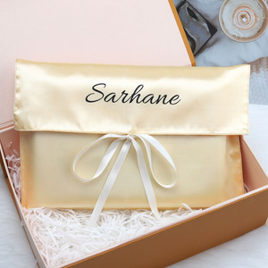 Bolsa de satén personalizada al por mayor con logo impreso para ropa, pelucas, regalos, bolsa de seda antipolvo de doble capa - Product Image 3