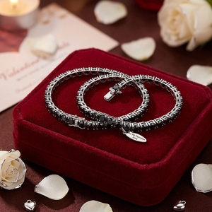 Bracelet tennis en moissanite diamant noir, argent S925 plaqué rhodium, cadeau de la Saint-Valentin pour lui/elle, 16-19 cm - Product Image 5