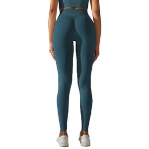 Leggings de sport à taille haute personnalisés, pour la course à pied et le fitness, contrôle du ventre, couleur unie, tricot sans couture, spandex/nylon, pantalon de yoga - Product Image 6