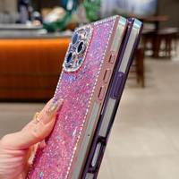 Coque de téléphone portable antichoc en TPU de luxe de haute qualité, très vendue, pour 16Pro Max 14Plus 13 15 avec design pailleté