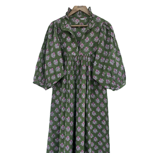 Vestido Largo Informal y Cómodo de Algodón 100% para Mujer, Estilo Vintage con Estampado Floral, Mangas Abullonadas, Ideal para la Playa o Fiestas - Product Image 1