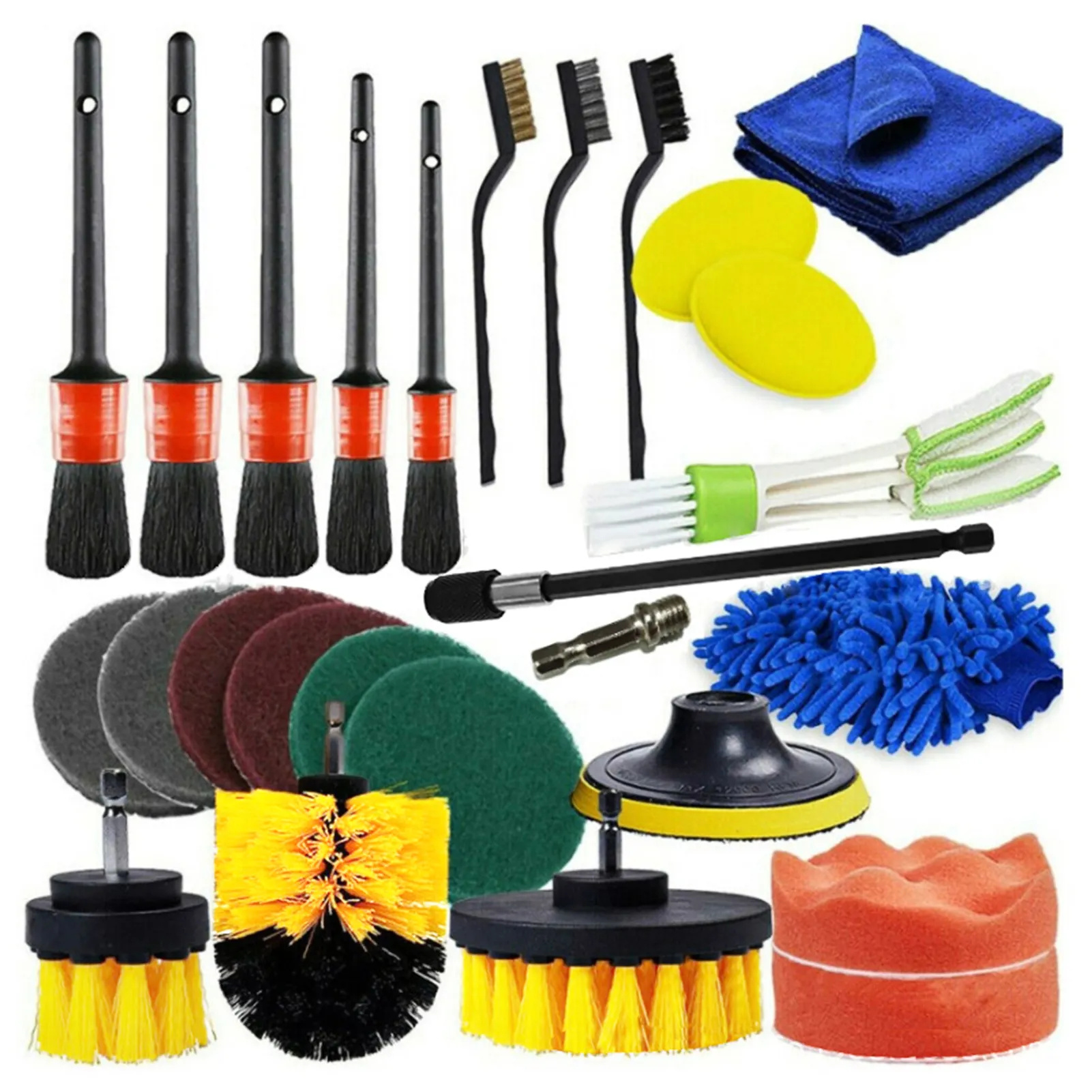 26 Pieces Of Drill Brush Car Detailing kit Interior And Exterior Trim Brush Kit Including Scrub Pad Sponge Detail Brush