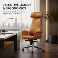 Chaise de bureau ergonomique à dossier haut avec siège pivotant réglable en cuir PU, appui-tête fixe et base à 5 étoiles
