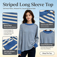 Atasan Kasual Wanita 2026 Biru Putih Lengan Pendek Kerah Bulat Slim Fit 100% Katun Rajutan Lembut Ramah Lingkungan Bergaris