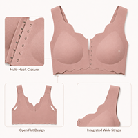 Soutiens-gorge sans fil en soie glacée sans couture pour femmes, à fermeture avant, 4 couleurs, 6 rangées, bord ondulé sans trace, col en V, pour usage quotidien