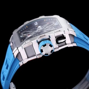 Excellence Inégalée Montre Mécanique Automatique Boîtier Tonneau en Acier Inoxydable Bracelet en Caoutchouc Bleu Lumineuse Sportive Creuse pour Homme - Product Image 3