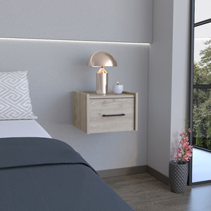 Mesita de Noche Flotante Gris Claro con Cajón, Estante de Almacenamiento para Dormitorio Montado en la Pared - Product Image 1