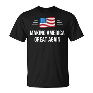 Camiseta Promocional Unisex Negra de Cuello Redondo y Manga Corta para Adultos con la Frase 'Making America Great Again' - Product Image 3