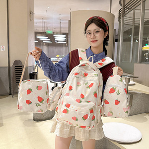 Sac à dos décontracté à imprimé <span class=keywords><strong>fraise</strong></span> de grande capacité à la mode nouveau dessin animé d'étudiant de lycée primaire - Product Image 1