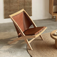 Chaise en cuir de selle de style moderne pour salon, balcon, chaise de loisirs pour une personne, en bois massif, design Wabi-Sabi, chambre à coucher, appartement