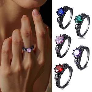 Anillo de Calavera Gótico Moderno y Creativo con Circonita Púrpura, Latón con Baño de Plata Negra, Certificado, Joyería Punk de Moda para Mujer, Venta al por Mayor, Unisex - Product Image 2