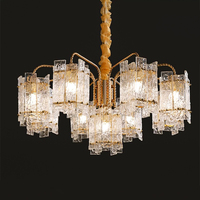 Lustre en verre texturé de luxe français, luminaire suspendu moderne en verre doré, lampe de plafond style crème pour salon
