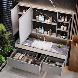 Mueble <span class=keywords><strong>de</strong></span> <span class=keywords><strong>Baño</strong></span> Moderno <span class=keywords><strong>de</strong></span> Lujo con Doble Cajón, Montado en la Pared, Color Blanco, con Lavabo <span class=keywords><strong>de</strong></span> Cerámica Integrado y Espejo con Gabinete LED Inteligente - Product Image 3