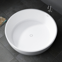 Baignoire autoportante ronde en surface solide pour deux personnes, fabriquée en Chine, taille personnalisée, en résine de pierre artificielle