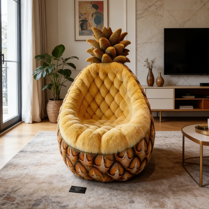كرسي أريكة فاخر على شكل أناناس، ديكور منزلي مبتكر وفريد، هدية عيد ميلاد مميزة، مقعد فردي مريح مبطن بالمخمل - Product Image 4