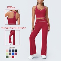 Tenue de yoga respirante pour femme, style euro-américain, color-block, rayée, dos nageur, coupe ajustée, jambe large, pour le sport