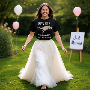 Bridezilla <b>On</b> <b>The</b> Loose Wedding T-Shirt <b>Future</b> Bride Design Black Crewneck - Product Image 3