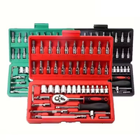 Juego de llaves de reparación de automóviles multifuncionales de 46 Uds., caja de herramientas Manual Universal, herramientas de mano pequeñas, incluido el juego de enchufes