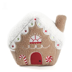 Vente Flash Festival de Noël Coussins en peluche doux et confortables en forme de maison en pain d'épices kaki avec cheminée - Product Image 1