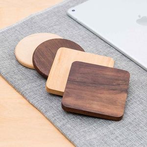 Sous-verres en bois de hêtre avec logos personnalisés en relief, couleur naturelle, durables, forme carrée et ronde, design minimaliste pour usage promotionnel - Product Image 3