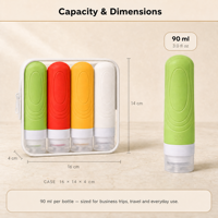 Ensemble de bouteilles de voyage en silicone de 90 ml avec support en fil métallique, logo personnalisé, conforme TSA, pour le camping et la randonnée, fabriqué en usine OEM