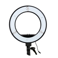 Anneau lumineux LED circulaire pour caméra vidéo et téléphone, alimentation AC/DC, contrôle par interrupteur, température de couleur réglable, 14 pouces