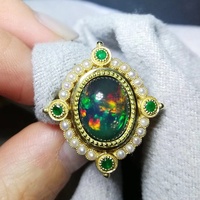 Bague de déclaration de luxe en argent sterling 925 massif plaqué or vermeil, ornée de perles et d'opale australienne, pour femme, par un créateur de joaillerie fine