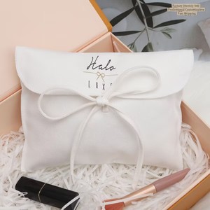 Recyclable Custom Logo Printed Cotton Twill <b>Envelop</b> Bag <b>White</b> Small Size for Cosmetic Make up Shopping Gift Cloth Dust Pouch - Product Image 1