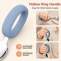 Ensemble de couverts pour bébé avec logo personnalisé, manche en acier inoxydable, design de dessin animé, cuillère et fourchette en silicone pour enfants