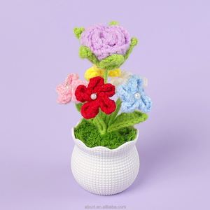 ดอกไม้ประดิษฐ์ถักโครเชต์ทำมือ ดอกทานตะวัน ดอกทิวลิป ดอกกุหลาบ ในกระถางสีขาว - Product Image 4