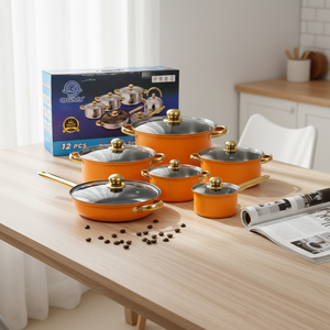 Style classique 12 pièces en acier inoxydable grande <span class=keywords><strong>casserole</strong></span> ustensiles de cuisine ajuster cuisinière à gaz pots de cuisine usage domestique - Product Image 1