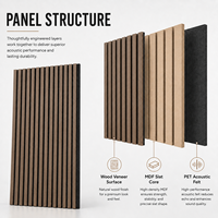 Panneau acoustique à lattes MORLENX en MDF finition grain de bois moka brun, avec dos en feutre absorbant le son, pour salon et salle de réunion