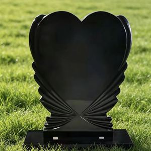 Lápida Vertical de Granito Negro con Diseño de Corazón con Alas para Cementerio Cristiano - Product Image 1