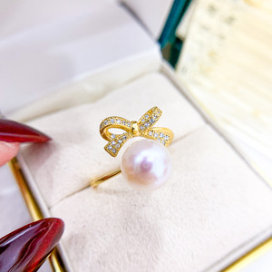 Anneau en argent S925, accessoire DIY, porte-anneau en forme de nœud avec perles rondes de 6 à 8 mm pour la fabrication de bijoux 1477 - Product Image 2