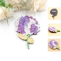 Broche Acrílico Tridimensional Inspirado en la Naturaleza |   Pin Floral de Hortensia Morada |   Broches Personalizados de Mariposa y Trébol