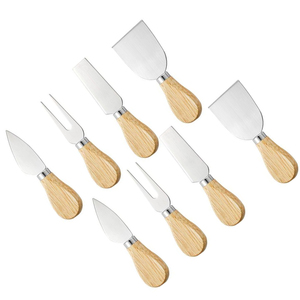 Ensemble de 8 couteaux à fromage en acier inoxydable écologique de haute qualité avec poignées en bois Coupe personnalisable en gros disponible - Product Image 3