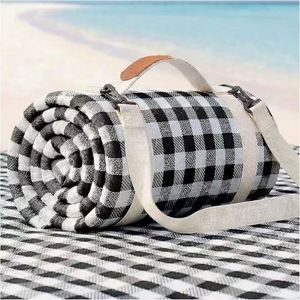 Foldable Waterproof Moisture-Proof Plaid Picnic Mat Thickened Outdoor Camping Beach Blanket Portable <b>Carry</b> <b>Strap</b> Aluminum Film - Product Image 2