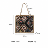 Sac à déjeuner bento en lin pour femme, style ethnique, nouvelle mode estivale, en toile et polyester avec fermeture éclair, pour usage extérieur, idéal pour les mamans, facile à nettoyer