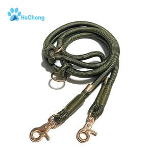 Dayanıklı çift klip İşlevli ayarlanabilir bel eller serbest el yapımı naylon halat altın köpek tasma - Product Image 1